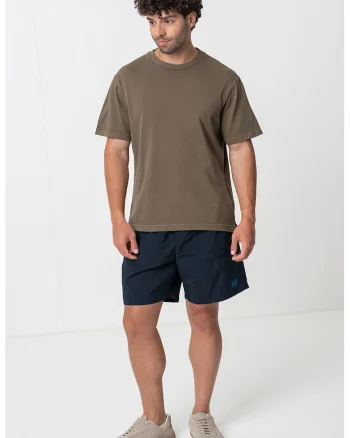 Tricou din bumbac cu decolteu la baza gatului, Kaki inchis