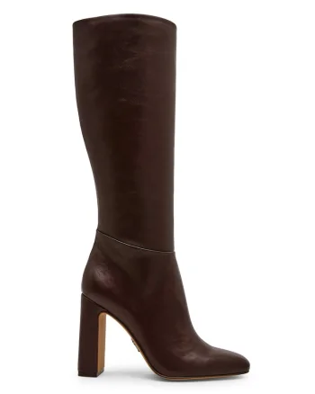 Cizme de piele ecologica Ally, Maro cognac