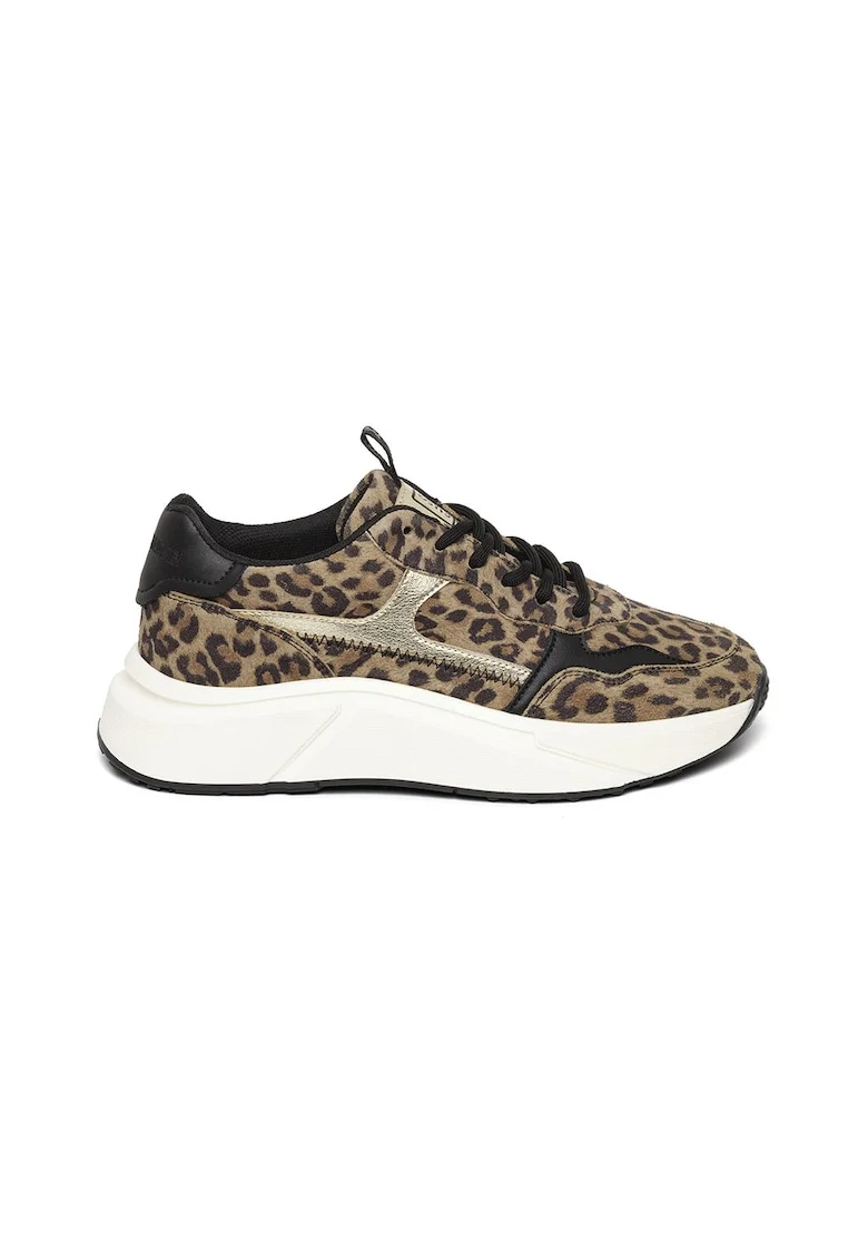 Pantofi sport wedge de piele ecologica, Negru/Maro deschis