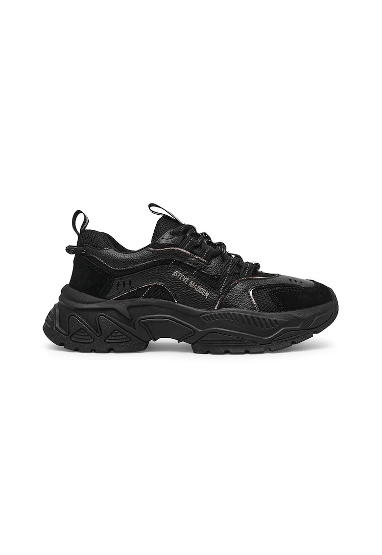 Pantofi sport demi-wedge cu garnituri de piele intoarsa, Negru stins