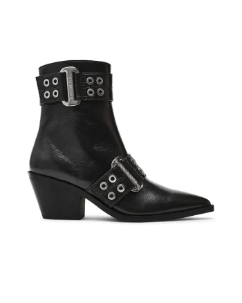 Botine de piele ecologica cu toc, Negru