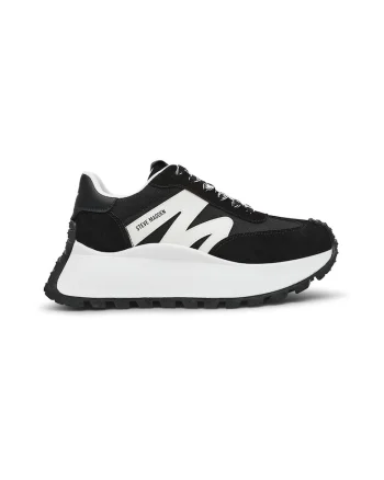 Pantofi sport de piele intoarsa si material textil, Alb/Negru
