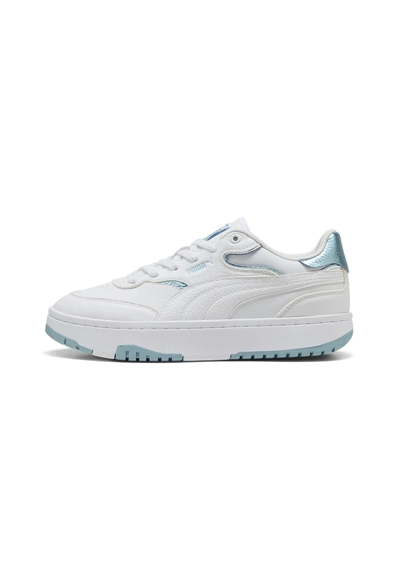 Pantofi sport Cali Sylva de piele si piele ecologica cu accente metalizate, Alb optic/Albastru glaciar