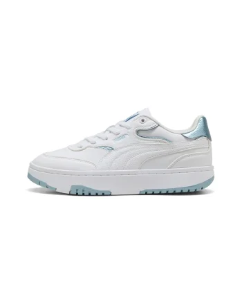 Pantofi sport Cali Sylva de piele si piele ecologica cu accente metalizate, Alb optic/Albastru glaciar