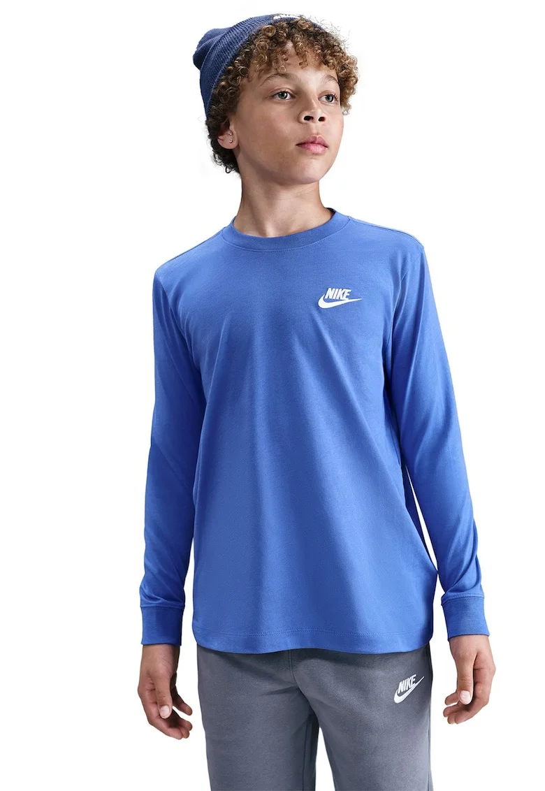 Bluza cu decolteu la baza gatului si logo Futura, Albastru azur