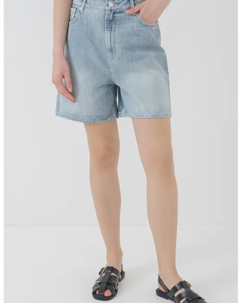 Pantaloni scurti cu talie inalta Gelita, Albastru deschis
