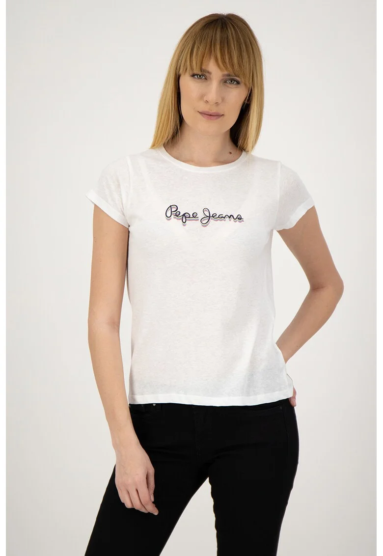 Tricou din amestec de in Daisy, Alb