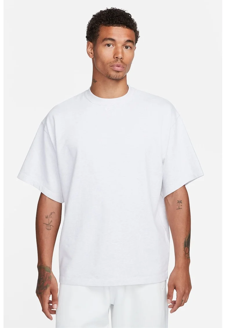 Tricou supradimensionat cu maneci cazute Swoosh, Alb