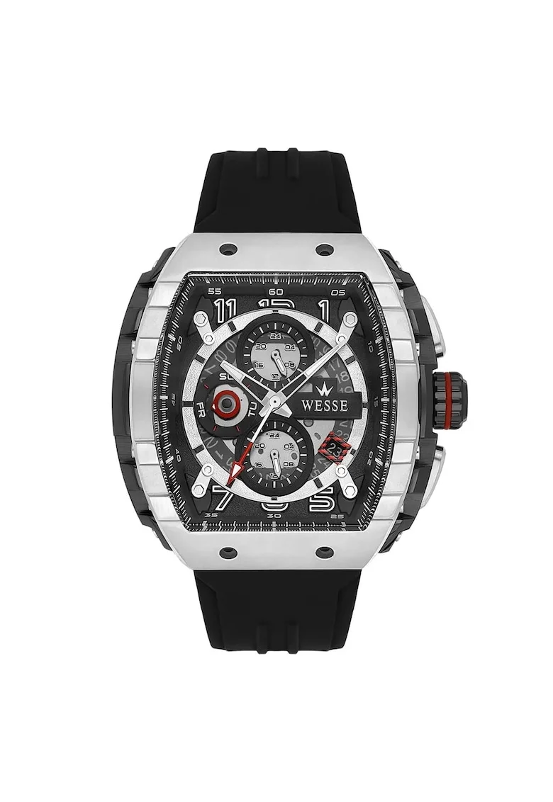 Ceas barbatesc  WWG403101, 43mm, curea silicon neagra, carcasa metalica argintie