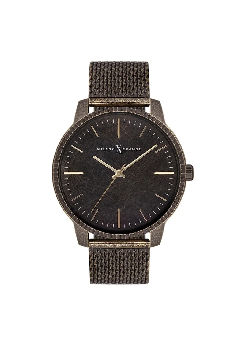 Ceas barbatesc  MEX3195, curea din otel, carcasa rotunda, negru, 44 mm
