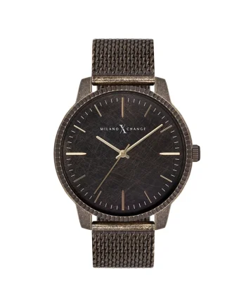Ceas barbatesc  MEX3195, curea din otel, carcasa rotunda, negru, 44 mm