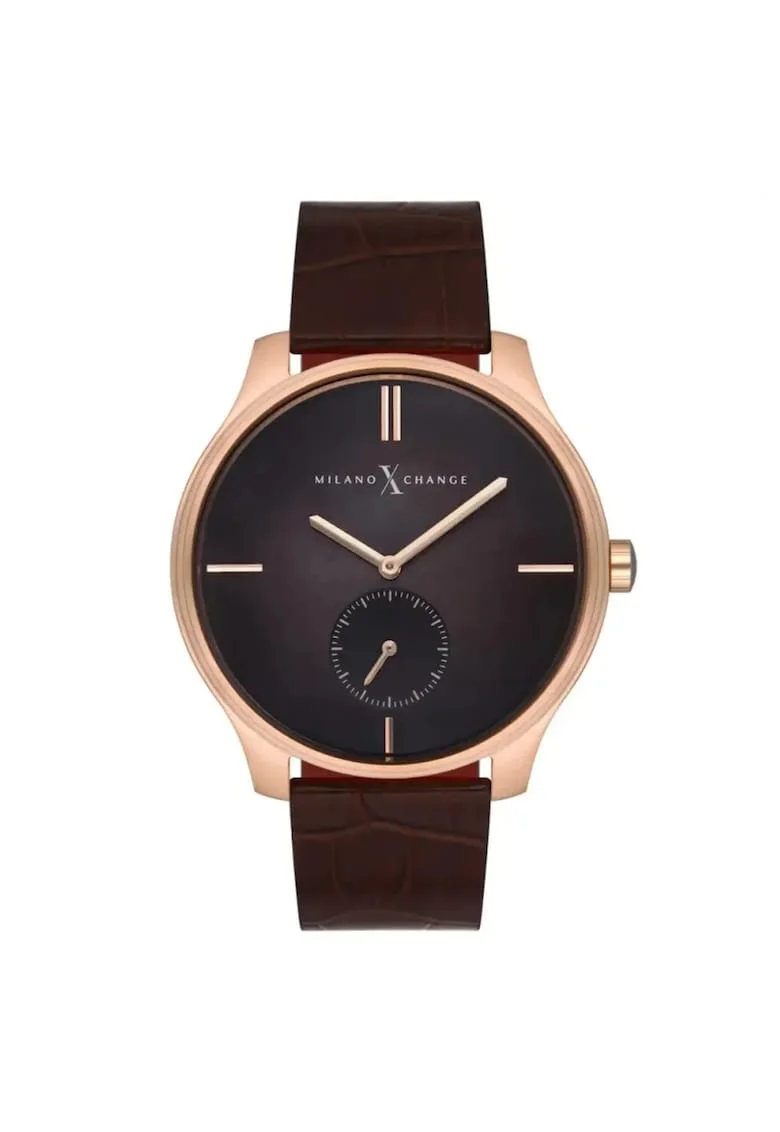 Ceas barbatesc  MEX3125, 44mm, curea piele ecologica, carcasa otel, gri, auriu rose
