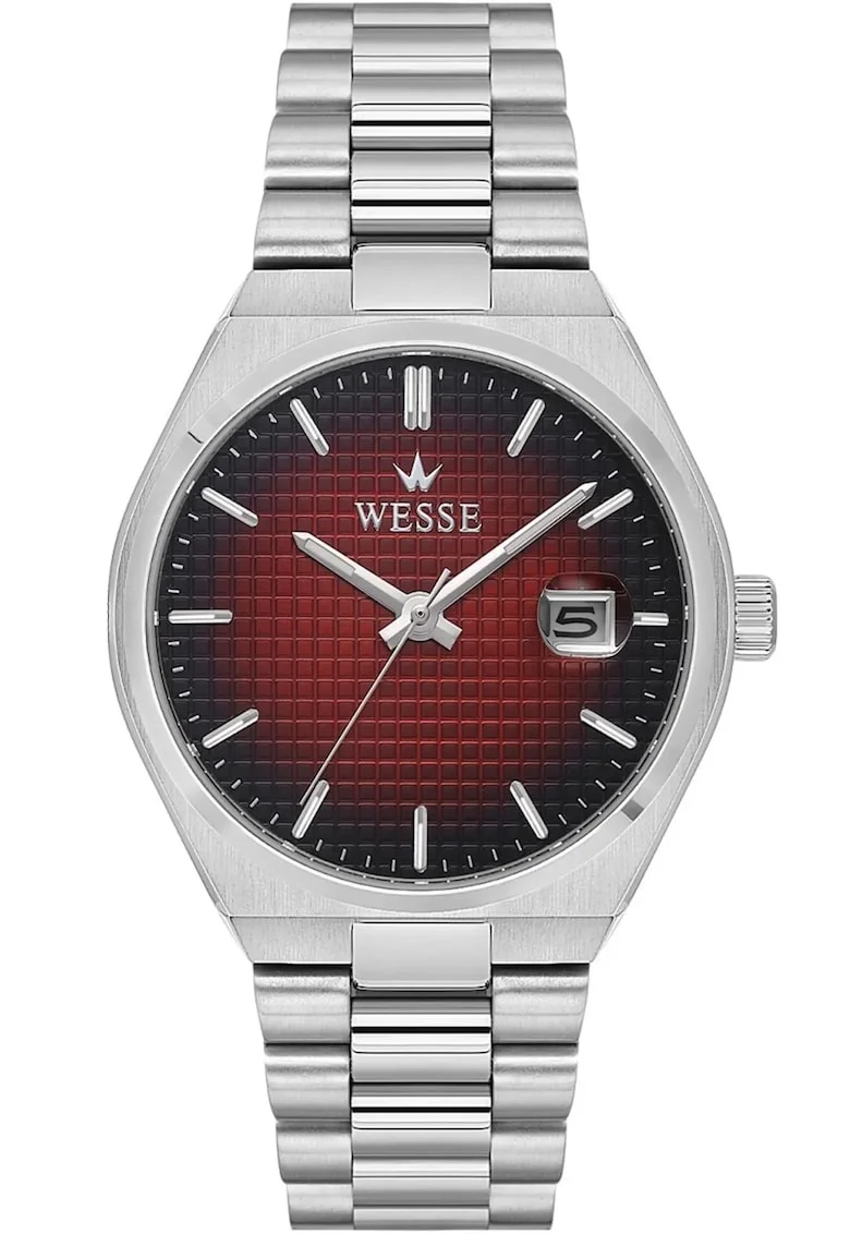 Ceas barbatesc  WWG209508 40mm, curea metalica, cadran burgundy, rezistent la apa 5 ATM