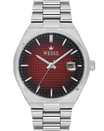 Ceas barbatesc  WWG209508 40mm, curea metalica, cadran burgundy, rezistent la apa 5 ATM