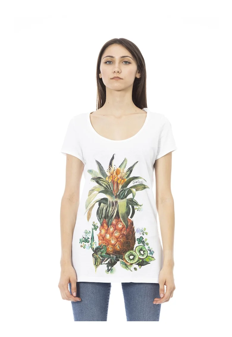 Tricou din bumbac cu decolteu rotund, Alb/Portocaliu