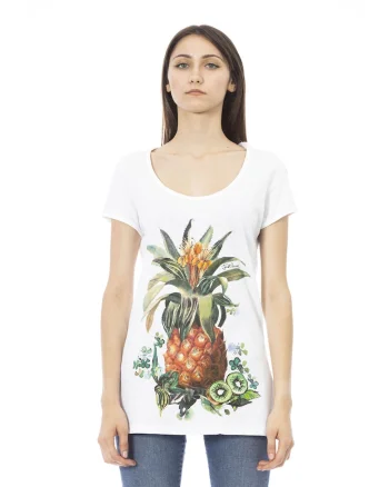 Tricou din bumbac cu decolteu rotund, Alb/Portocaliu