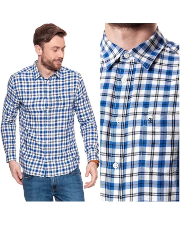 Camasa Barbati,  Model L/S 1PKT SHIRT, 100% Bumbac, Respirabila, Cu Guler Clasic, Cu Nasturi, Croiala Confortabila Regular Fit, Cu Buzunar La Piept, Marimea S, Albastru/Alb