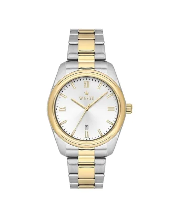 Ceas barbatesc  WWG209706, 41mm, curea metalica aurie, cadran argintiu, rezistent la apa 5 ATM