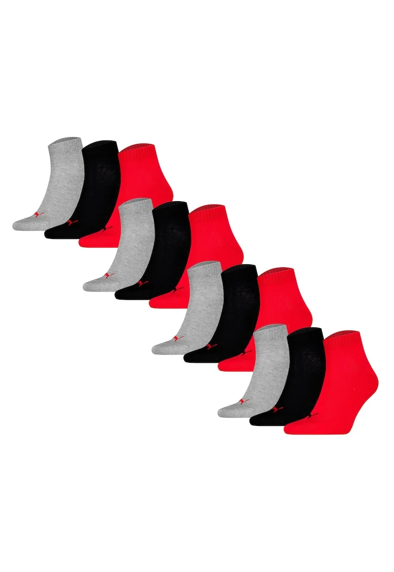 Set de sosete scurte unisex - 12 perechi, Rosu/Negru/Gri