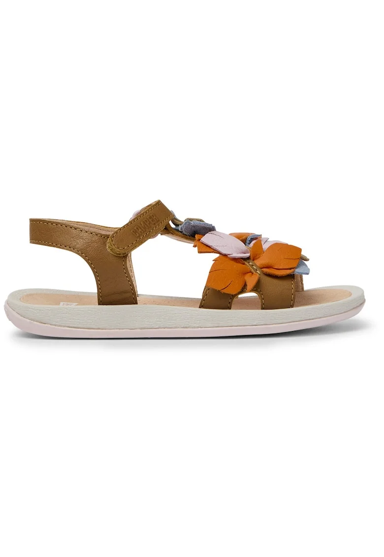 Sandale de piele cu velcro si aplicatii cu frunze Bicho Twins 745, Maro