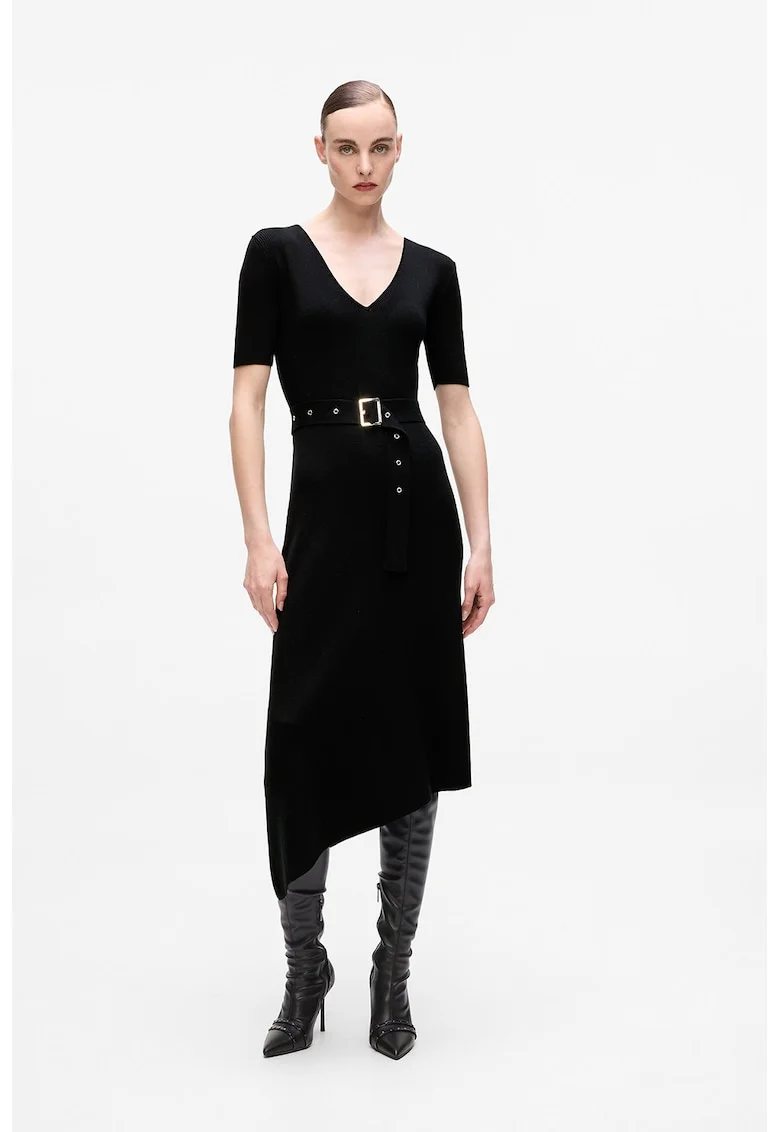 Rochie asimetrica si tricotata fin, Negru