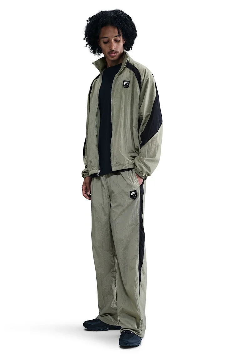 Pantaloni de trening cu buzunare cu fermoar si snururi la terminatie, Negru/Kaki
