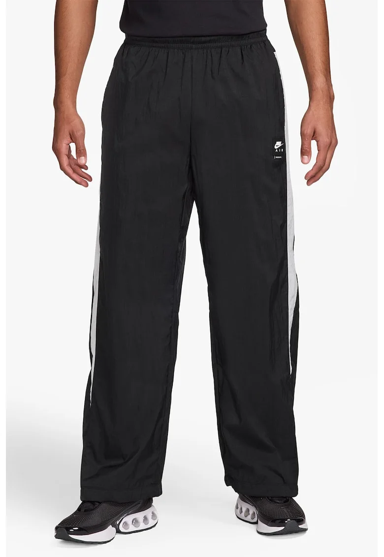 Pantaloni de trening cu buzunare cu fermoar si snururi la terminatie, Alb/Negru