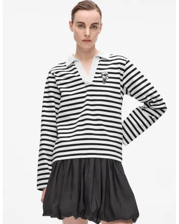 Bluza lejera din bumbac organic cu model in dungi, Alb/Negru