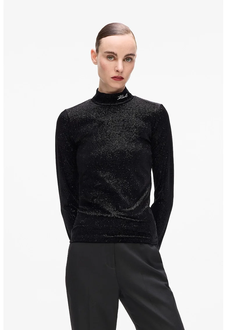 Bluza stralucitoare cu guler, Negru