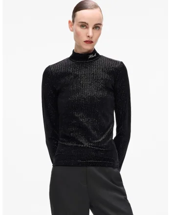 Bluza stralucitoare cu guler, Negru