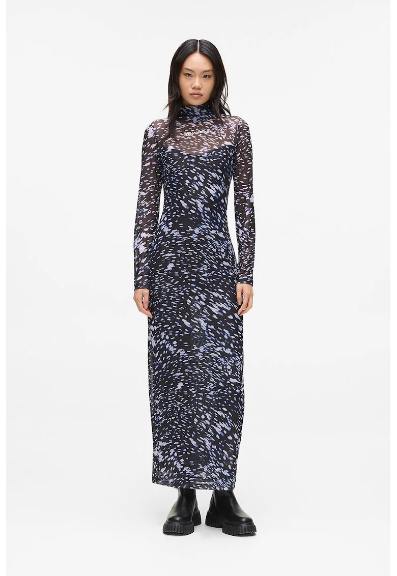 Rochie maxi transparenta, Alb/Albastru