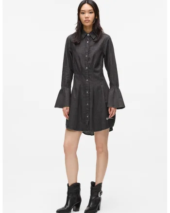 Rochie evazata din denim, Gri antracit