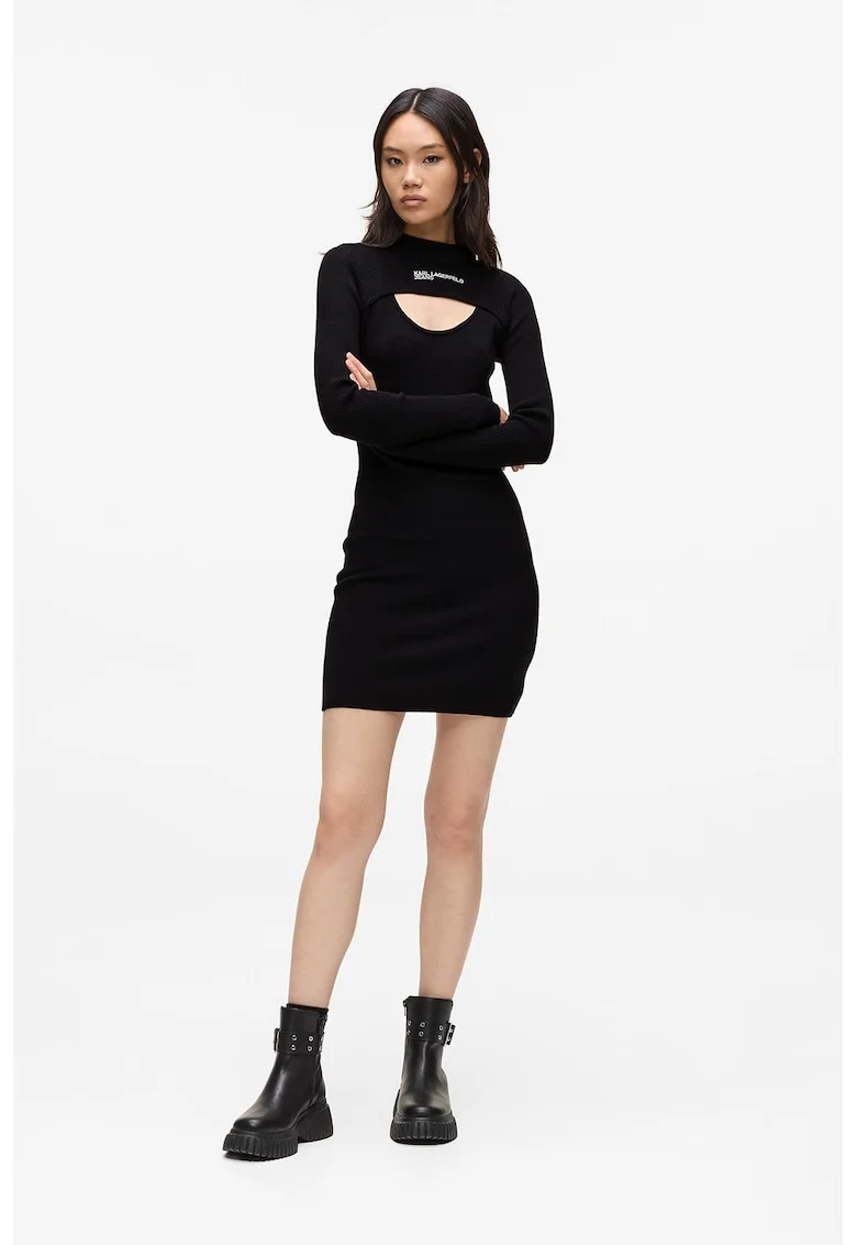 Rochie mini cu detaliu cu logo, Negru