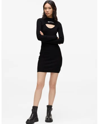 Rochie mini cu detaliu cu logo, Negru