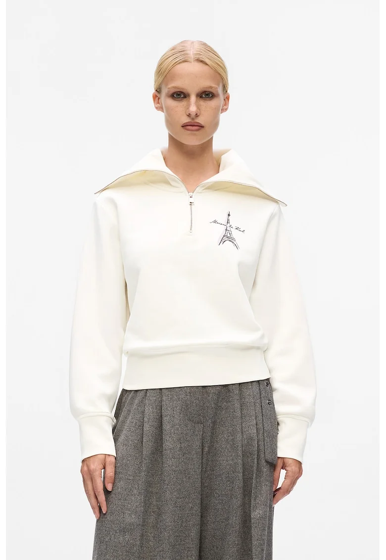Bluza de trening cu fenta cu fermoar, Alb/Negru/Lila