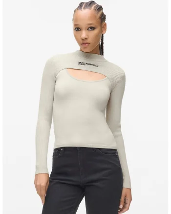 Pulover slim fit cu decupaj, Alb fildes