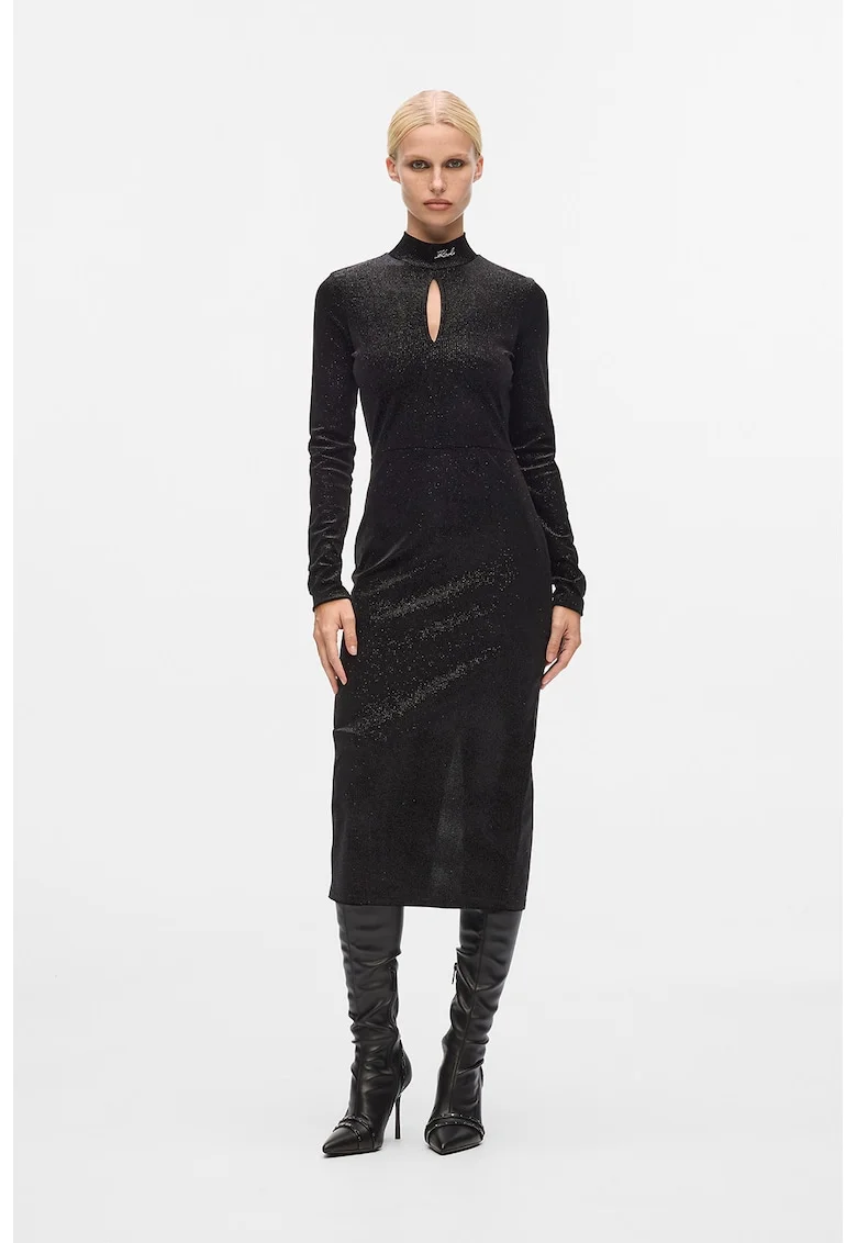 Rochie midi catifelata, Negru