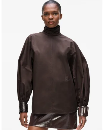 Bluza cu guler inalt si mansete cu catarame, Maro inchis