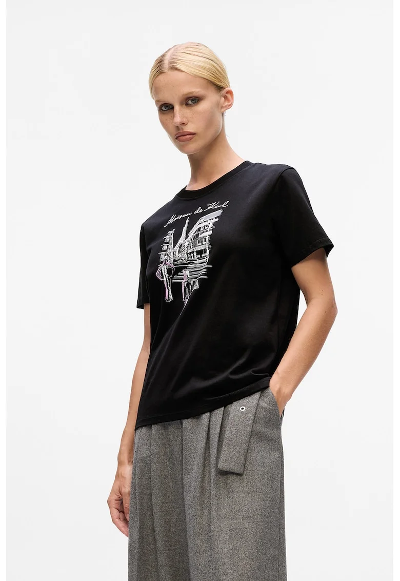 Tricou din bumbac organic cu imprimeu grafic, Alb/Negru