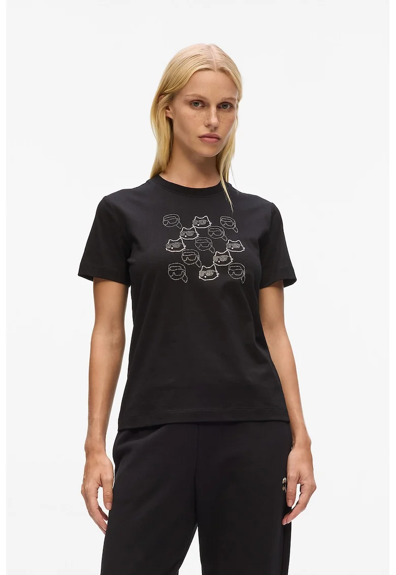 Tricou din bumbac organic cu strasuri, Negru