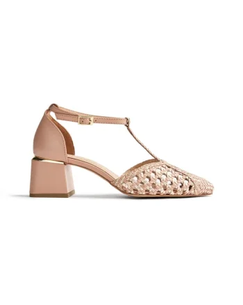 Pantofi de piele cu toc masiv, Bej deschis