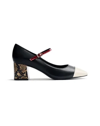 Pantofi Mary Jane de piele ecologica cu aplicatie cap-toe, Negru