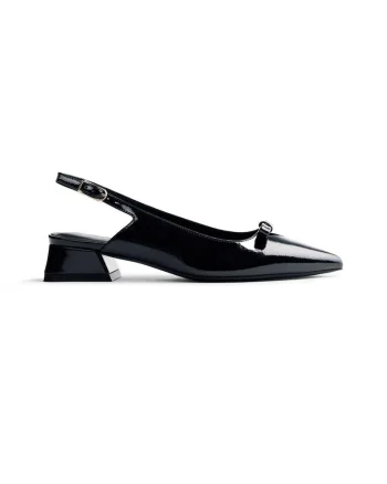 Pantofi slingback cu aspect lacuit, Negru