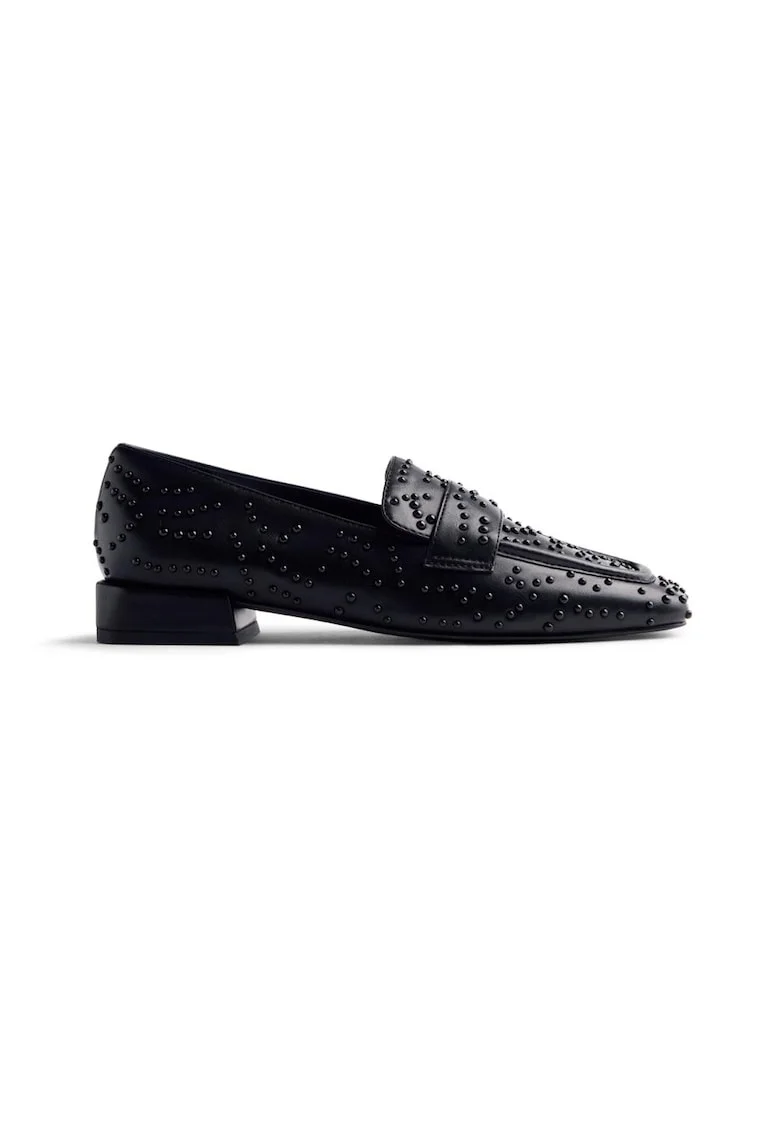 Pantofi loafer de piele ecologica cu tinte Lanse, Negru