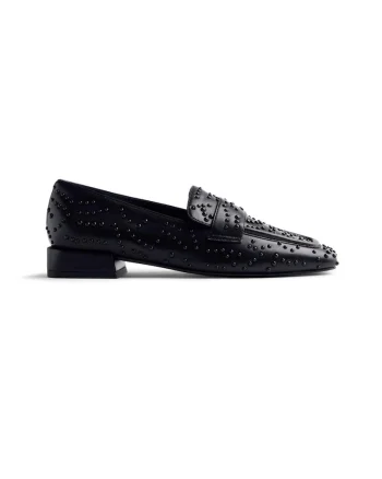 Pantofi loafer de piele ecologica cu tinte Lanse, Negru