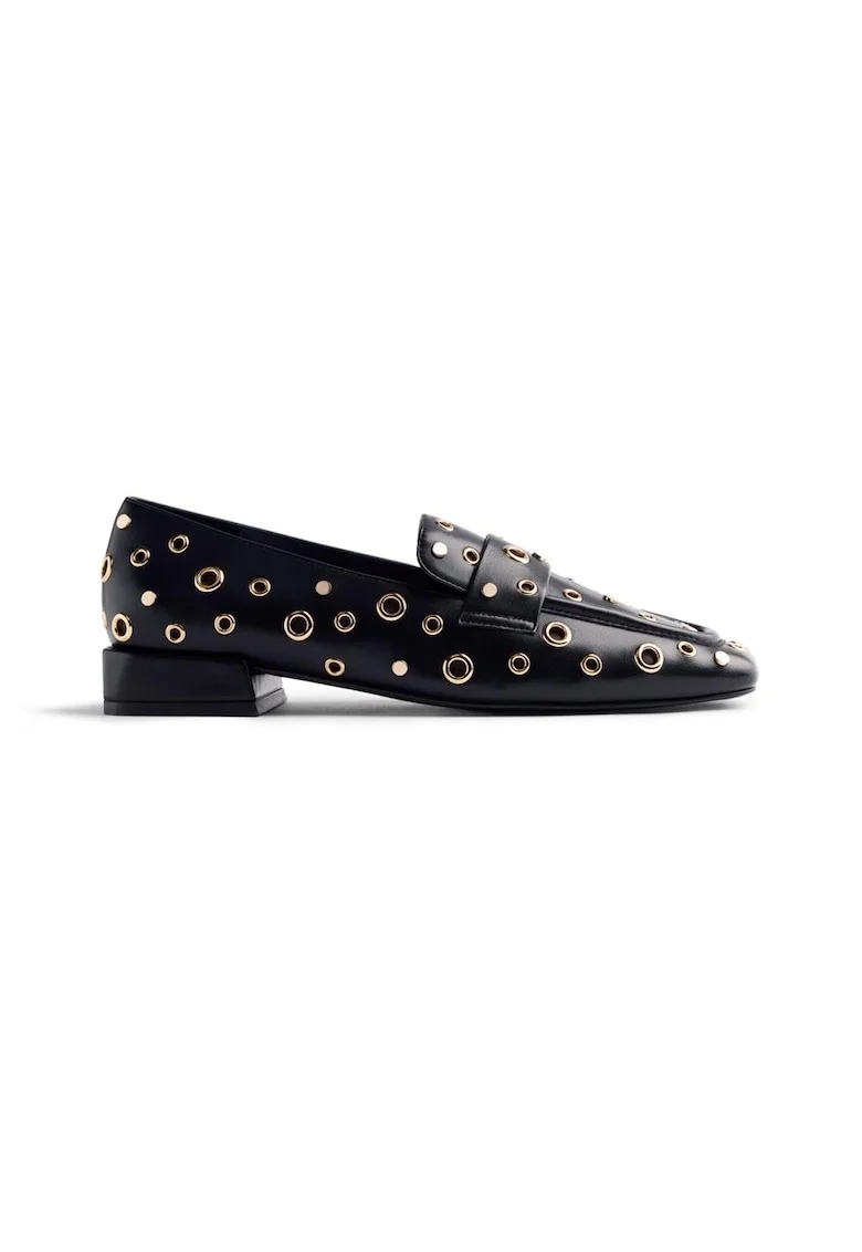 Pantofi loafer cu varf patrat, anouri metalice si tinte Imlay, Negru