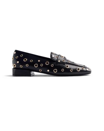 Pantofi loafer cu varf patrat, anouri metalice si tinte Imlay, Negru