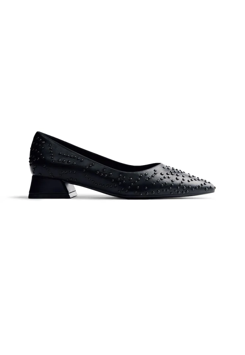 Pantofi de piele ecologica cu varf asuctit si tinte Madelia, Negru