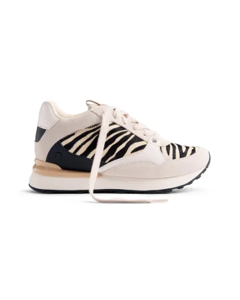 Pantofi sport wedge cu animal print si insertii de piele intoarsa, Alb/Negru