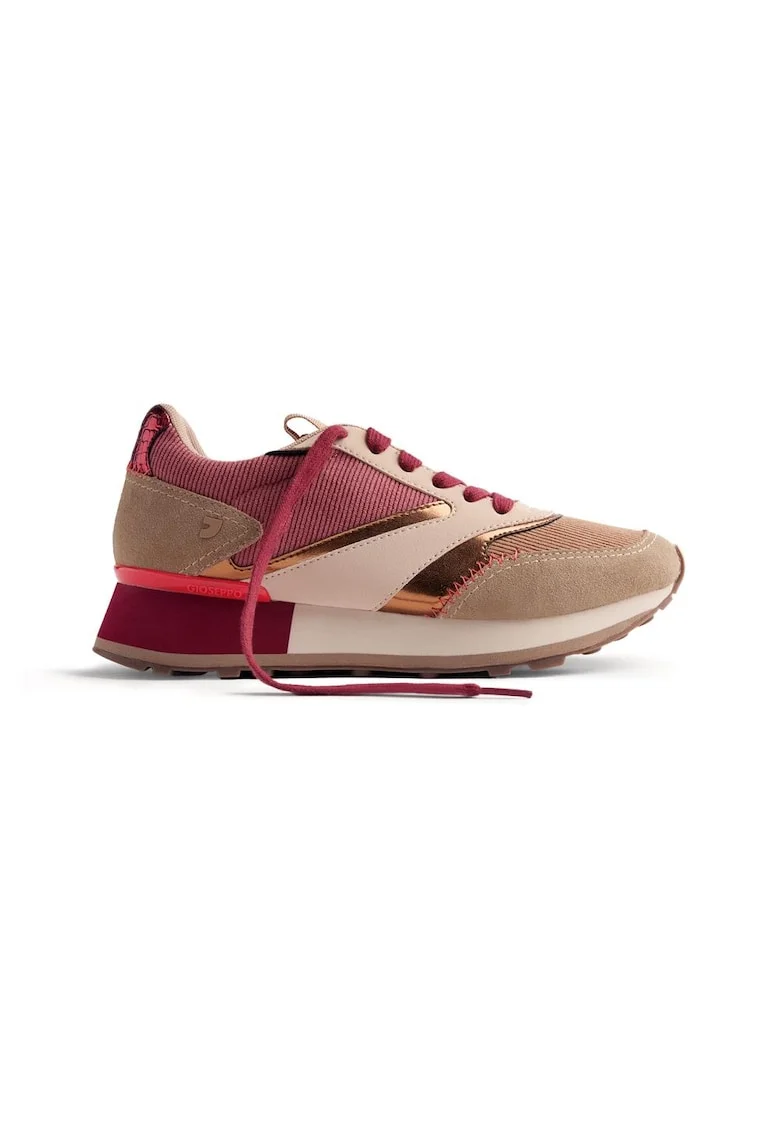 Pantofi sport wedge cu garnituri de piele intoarsa, Maro taupe